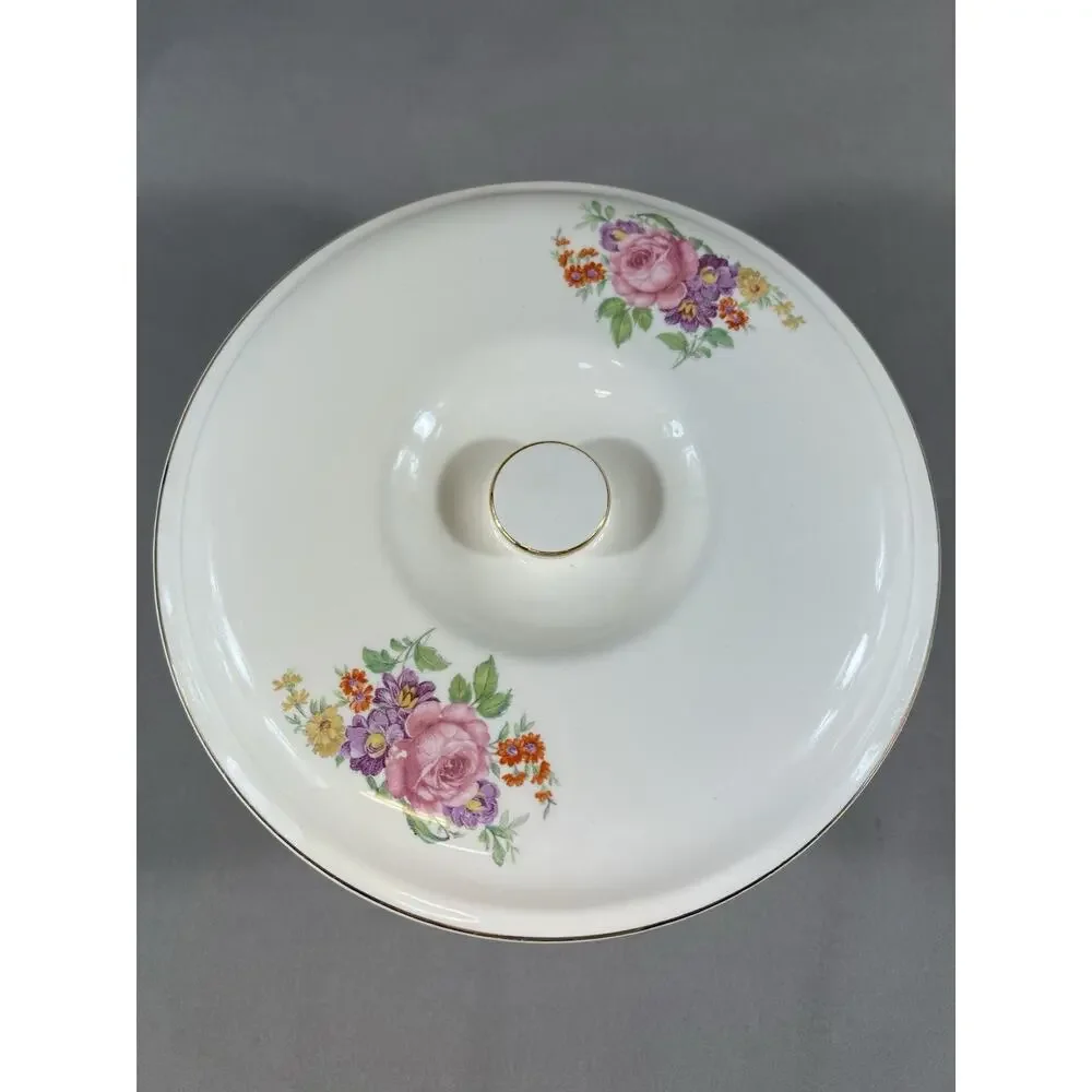 Vintage 22K Gold Floral Ceramic Covered Bowl Made in USA